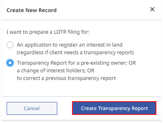 Transparency Report - The Land Owner Transparency Registry (LOTR)